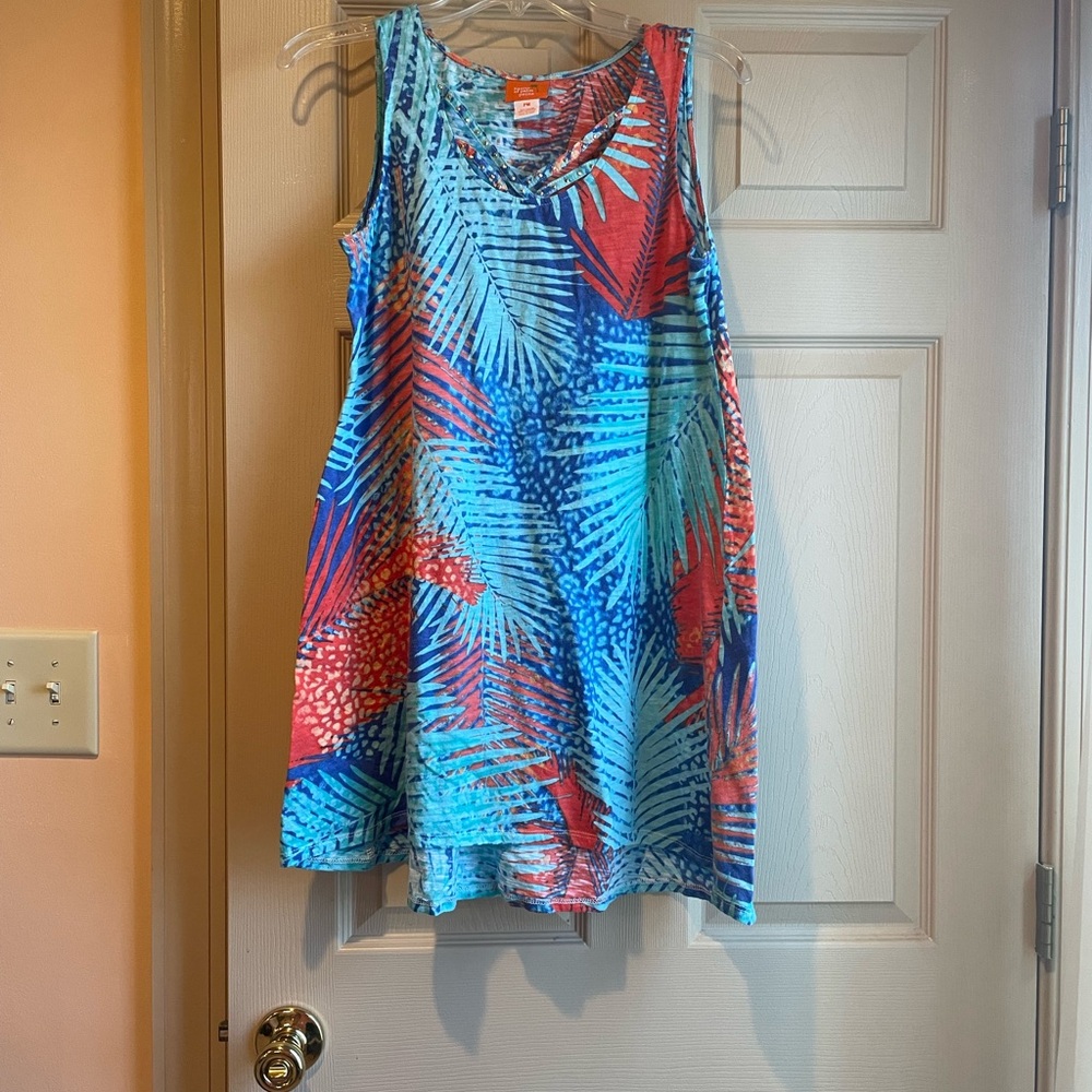 Hearts of Palm Tropical Sleeveless Long High-Low Top, Multicolor,‎ Size PM